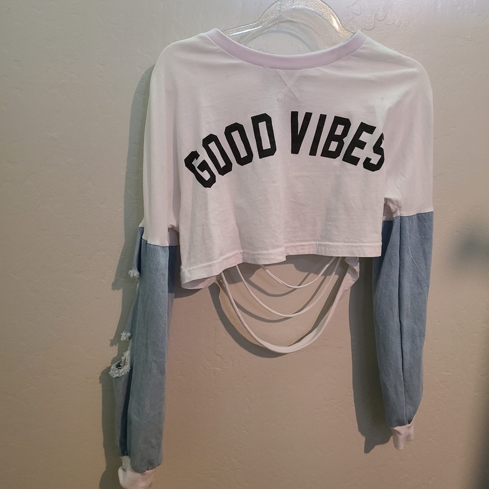 White w/Denim Crop Top